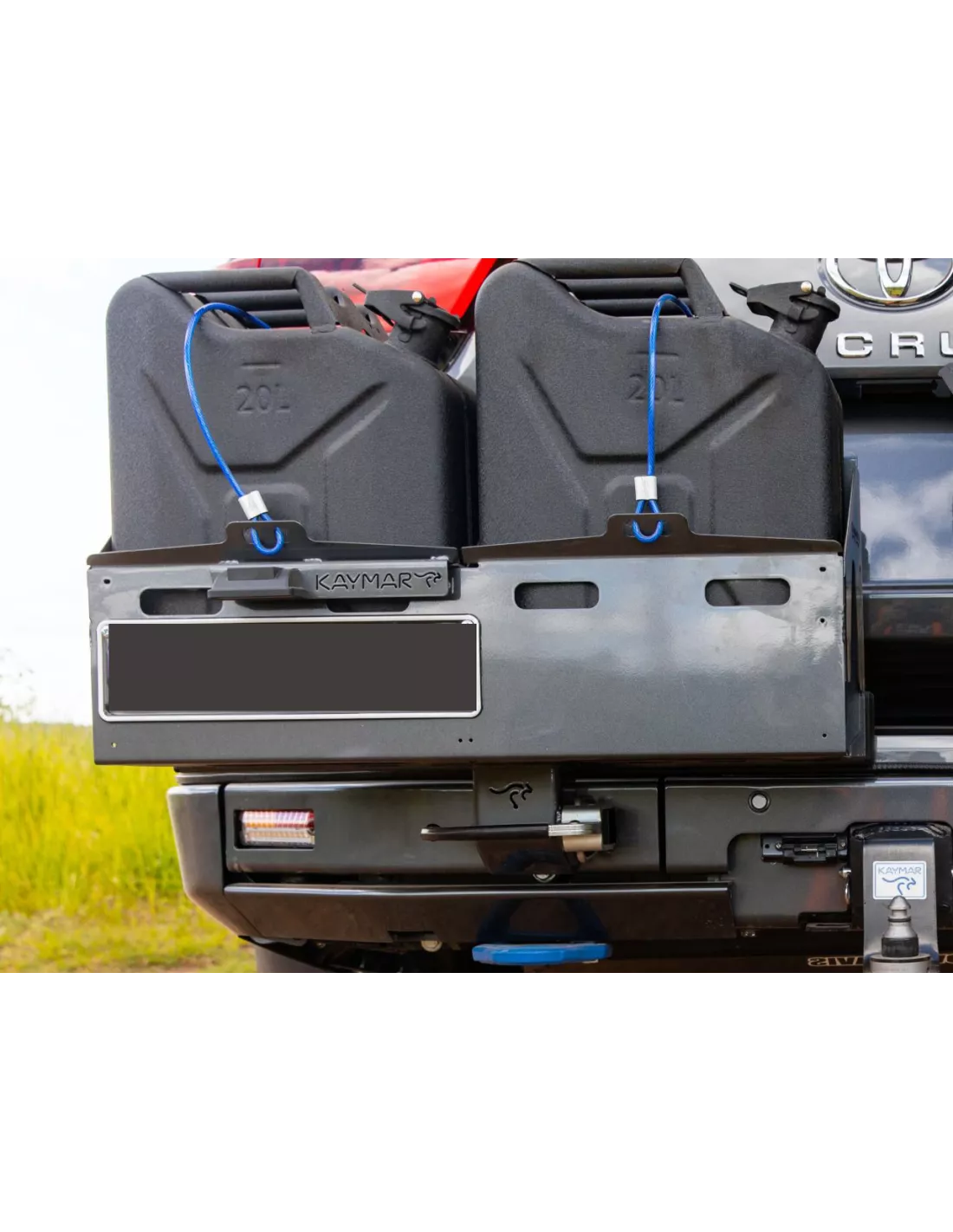 Porte jerrycan double côté gauche pour pare chocs arrière Kaymar sur