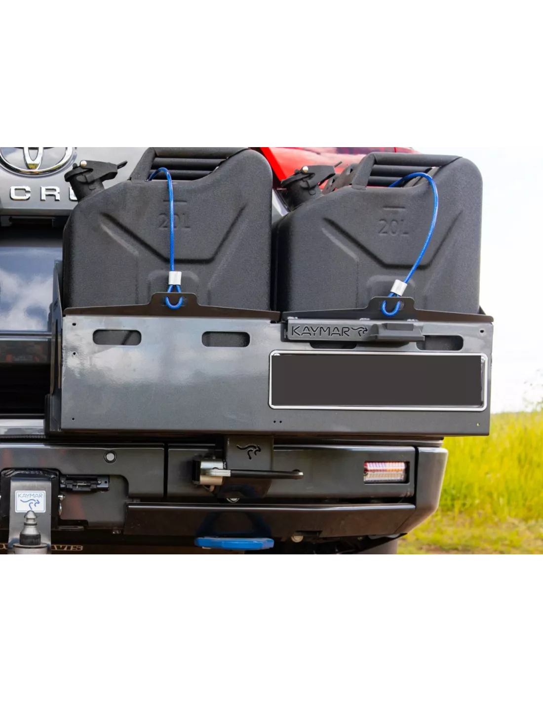 Porte jerrycan double côté droit pour pare chocs arrière Kaymar sur