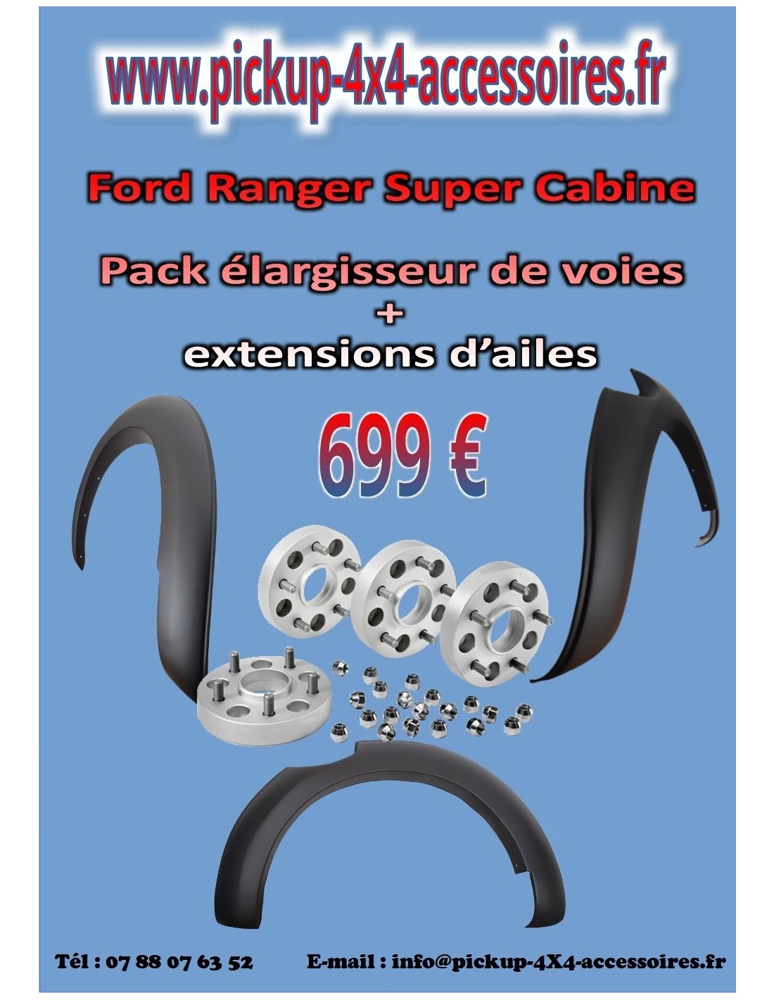Pack élargiseurs d'ailes + élargisseurs de voies pour Ford Ranger