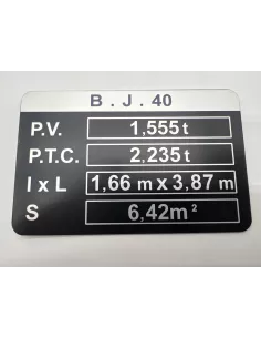 PLAQUE DE TARE BJ40 DTC PARTS - accessoire 4x4