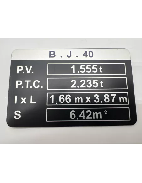 PLAQUE DE TARE BJ40 DTC PARTS - accessoire 4x4