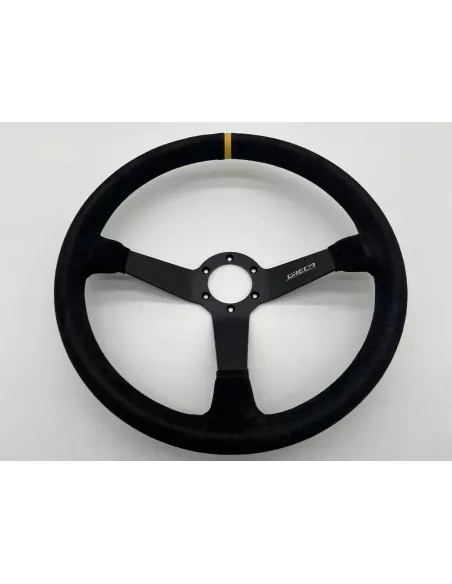 Volant Racing en cuir noir Ø380 en peau retournée DTC PARTS -