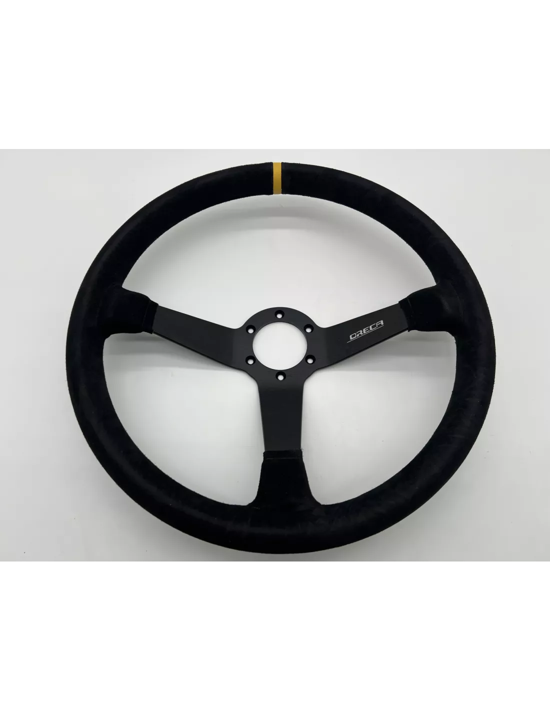 Volant Racing en cuir noir Ø380 en peau retournée DTC PARTS -