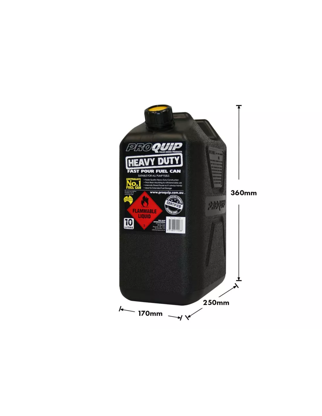 Jerrycan carburant - plastique noir 10L - avec bec verseur amovible