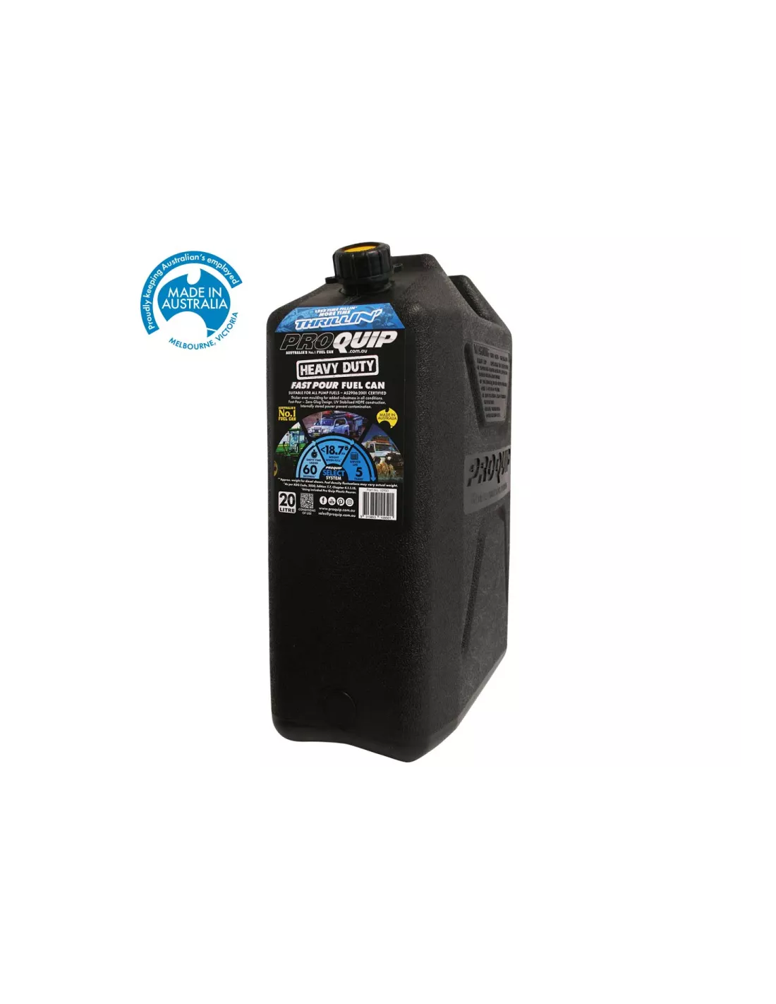 Jerrycan carburant - plastique noir - Format US 20L - avec bec