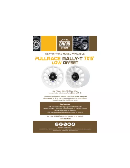 Jante Alu Braid Fullrace Rally Blanche 7x15 5x139 7 ET-3 Jimny 2018+