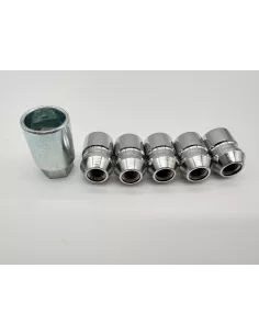 Lot de 5 écrous de roue antivol chromés 12x150 - Cône 60° DTC PARTS -