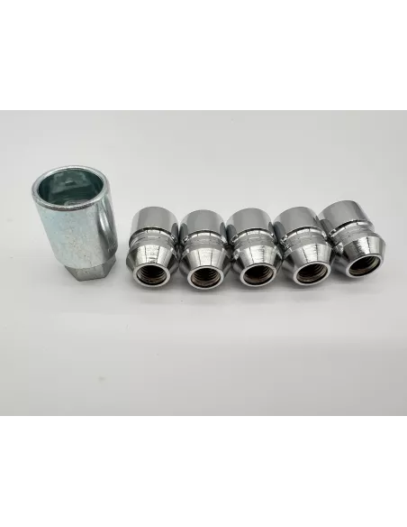 Lot de 5 écrous de roue antivol chromés 12x150 - Cône 60° DTC PARTS -