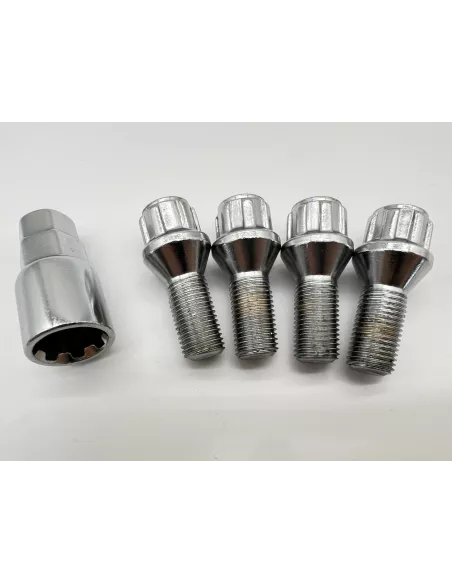Lot de 4 goujons de roue antivol chromés 14x150 - Cône 60° DTC PARTS