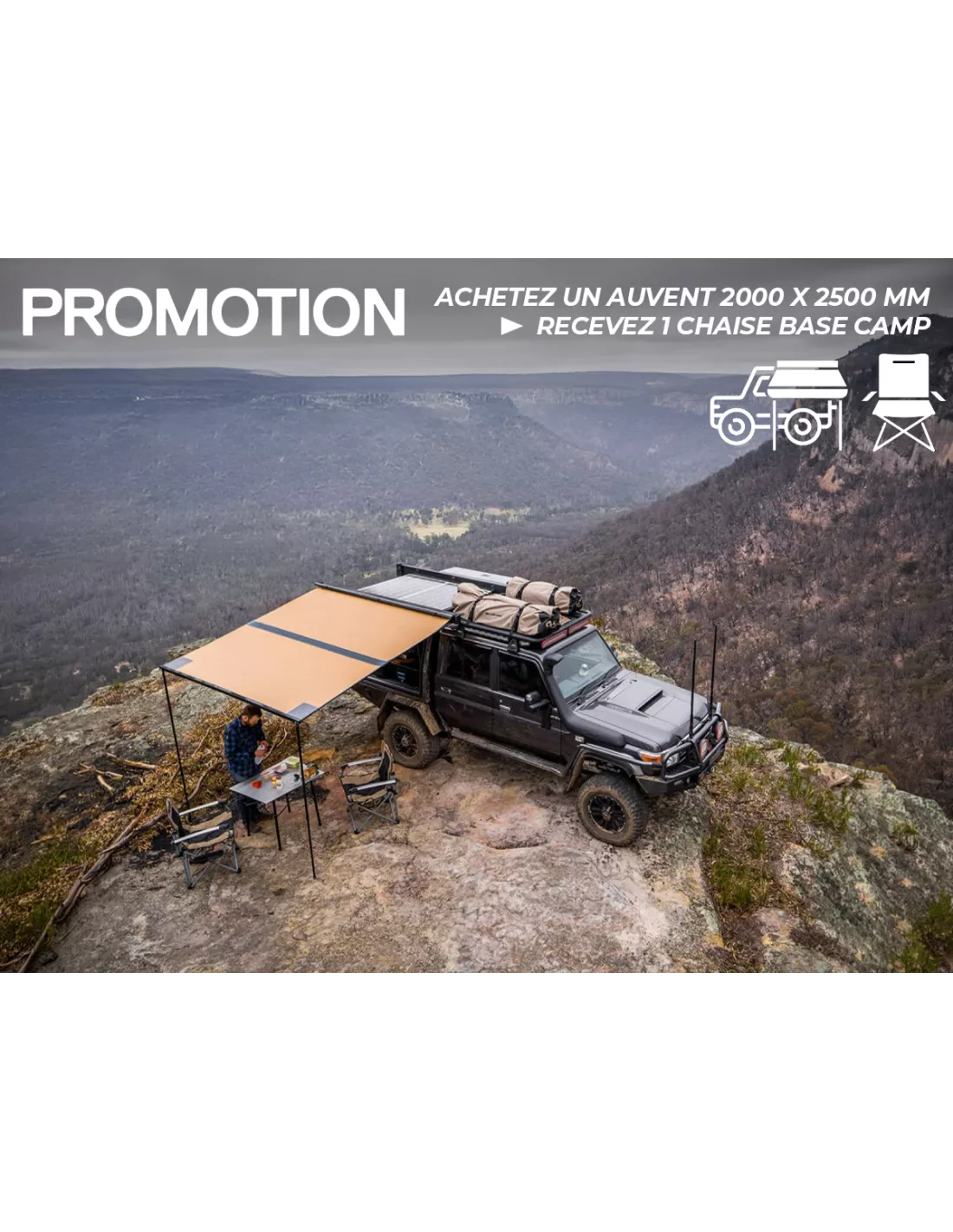 Promo auvent ARB 2000 x 2500 mm (met inbegrepen LED) + Kampeerstoel