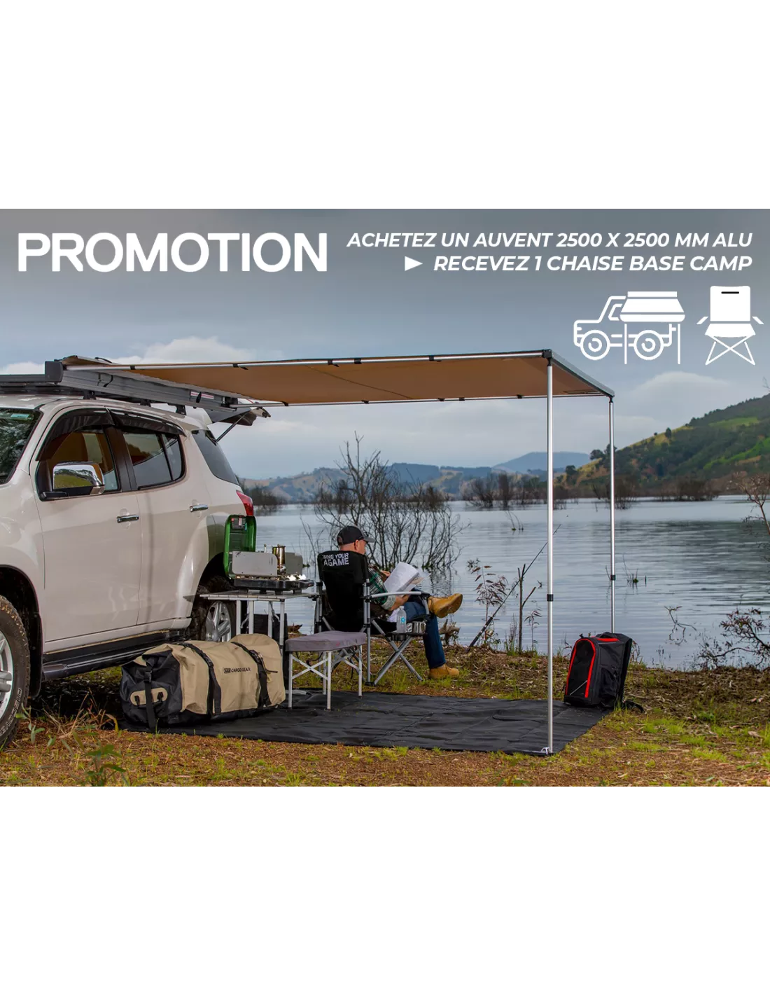 PROMO Auvent ARB 2500 x 2500 mm aluminium (avec LED incluse) + Chaise
