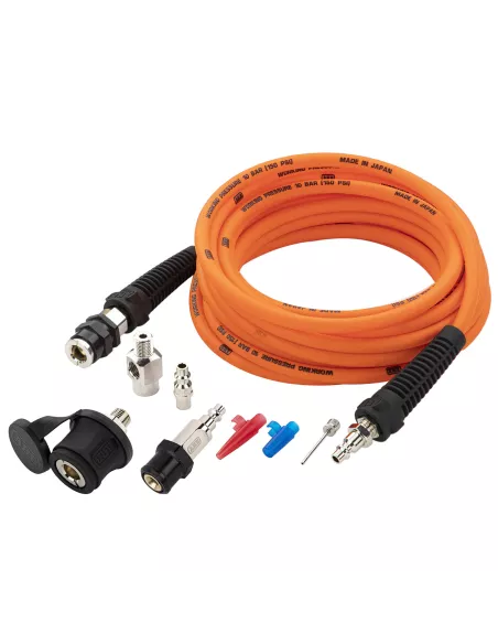 Kit tuyau 7m 10bars + raccords et adaptateurs de gonflage compresseur