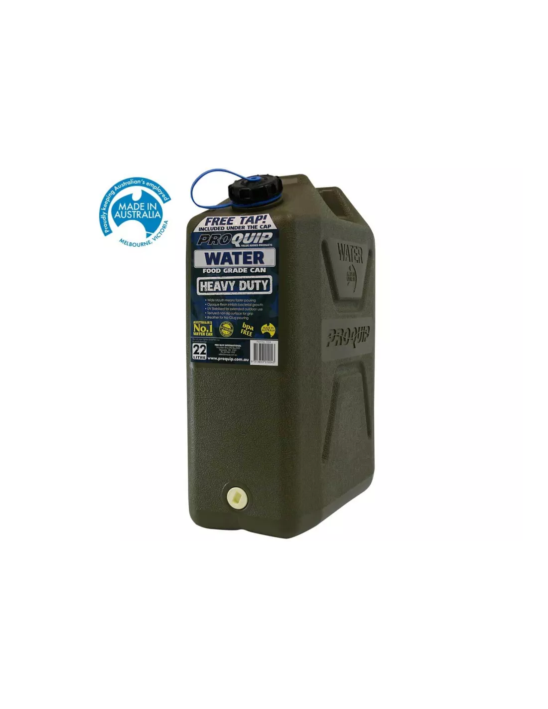 Jerrycan eau - plastique vert - Format US 22L - avec robinet à visser