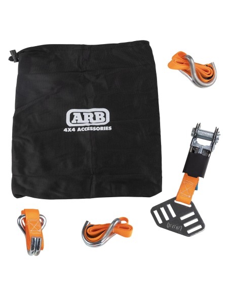 ARB | SANGLE D'ARRIMAGE "Y" AVEC TENDEUR A CLIQUET POUR ROUE DE SECOURS (1m x 25mm) (avec crochets pour anneaux)