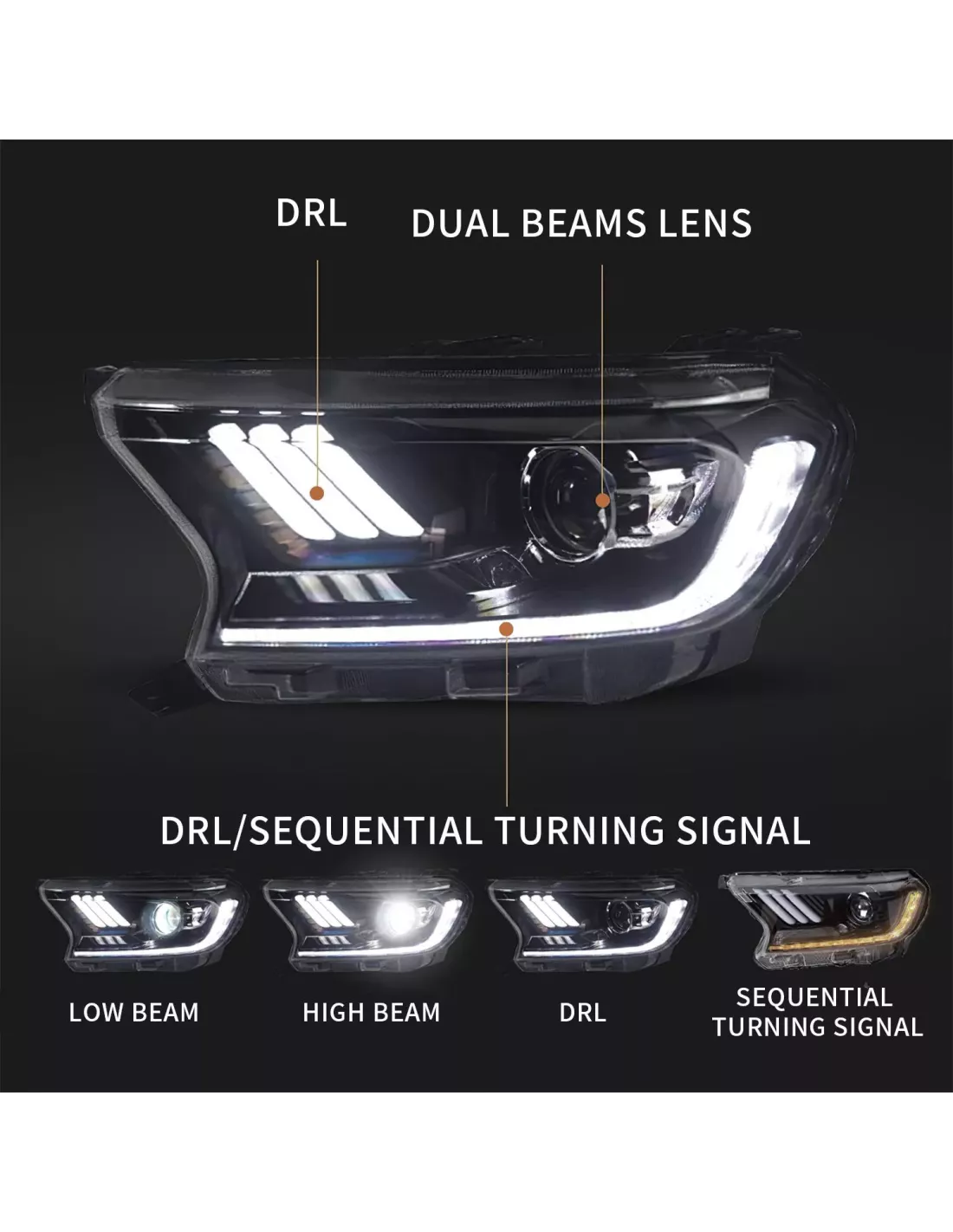 Phares avant PREDATOR HID type Mustang Ford Ranger