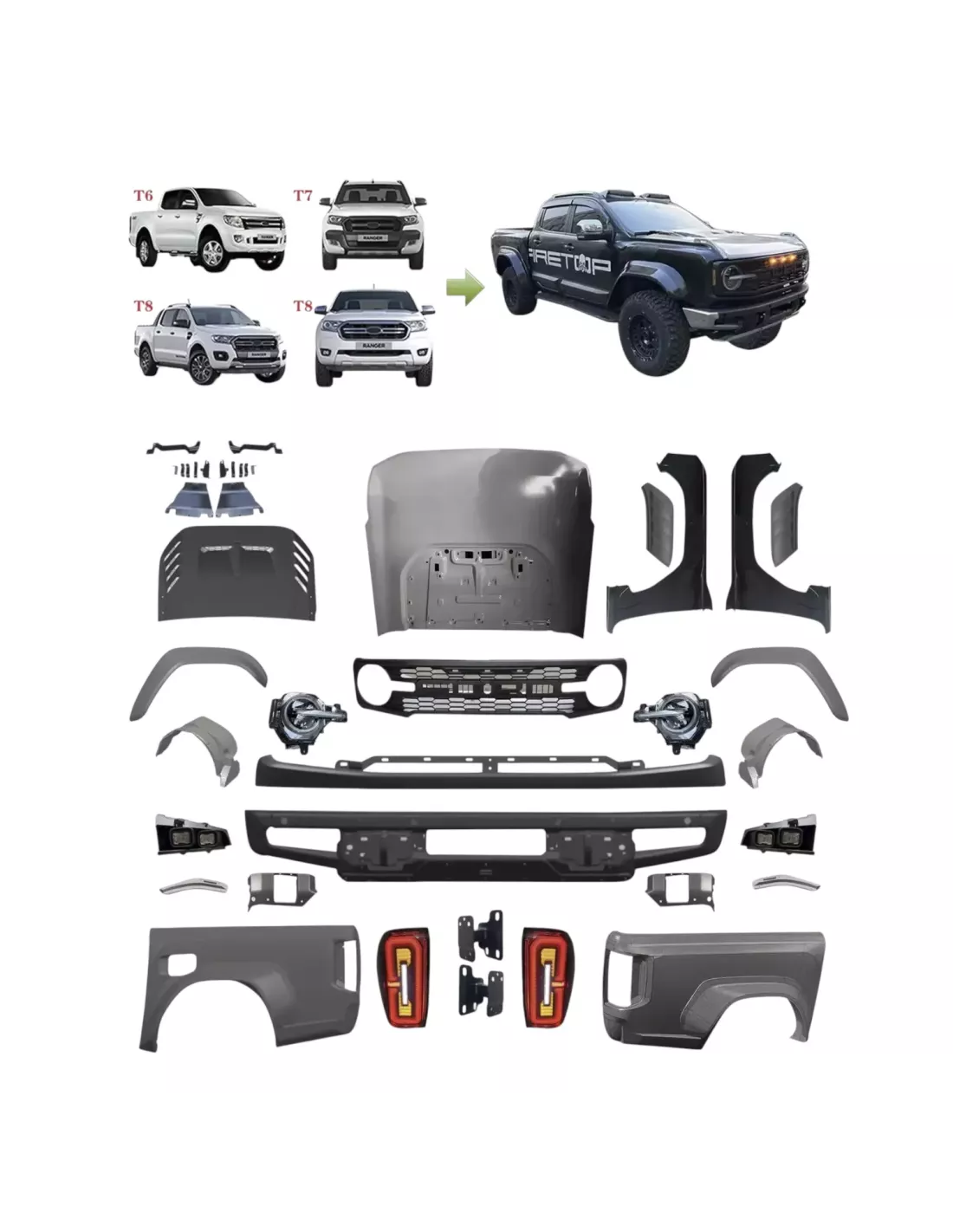 Kopie van copy of Kit pare-choc + élargisseurs d'ailes RAPTOR pour Ford Ranger